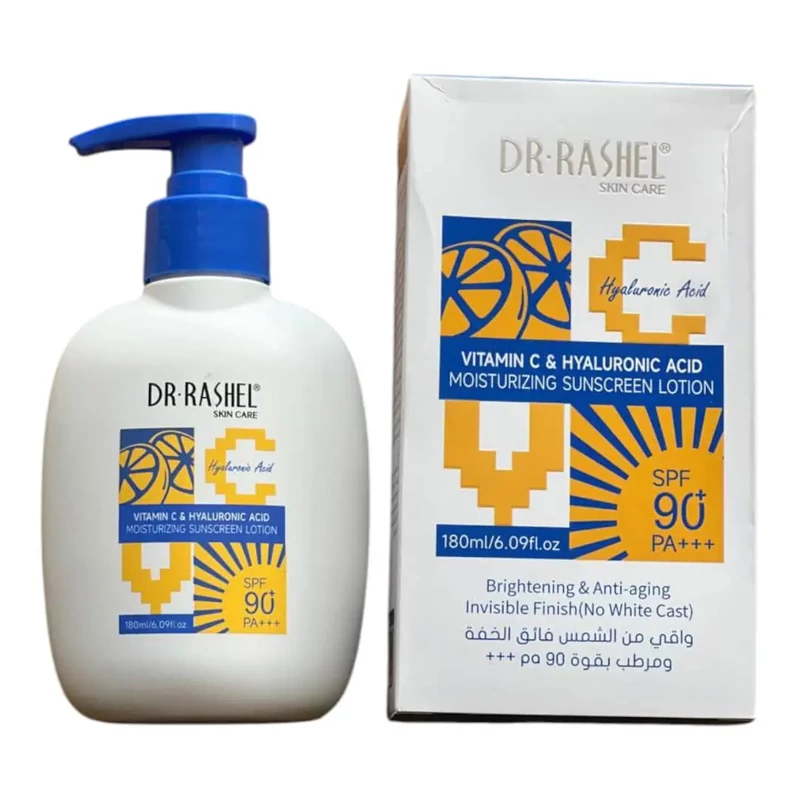 Увлажняющий солнцезащитный лосьон Dr. Rashel Vitamin C & Hyaluronic Acid Moisturizing Sunscreen Lotion SPF90, 180 ml