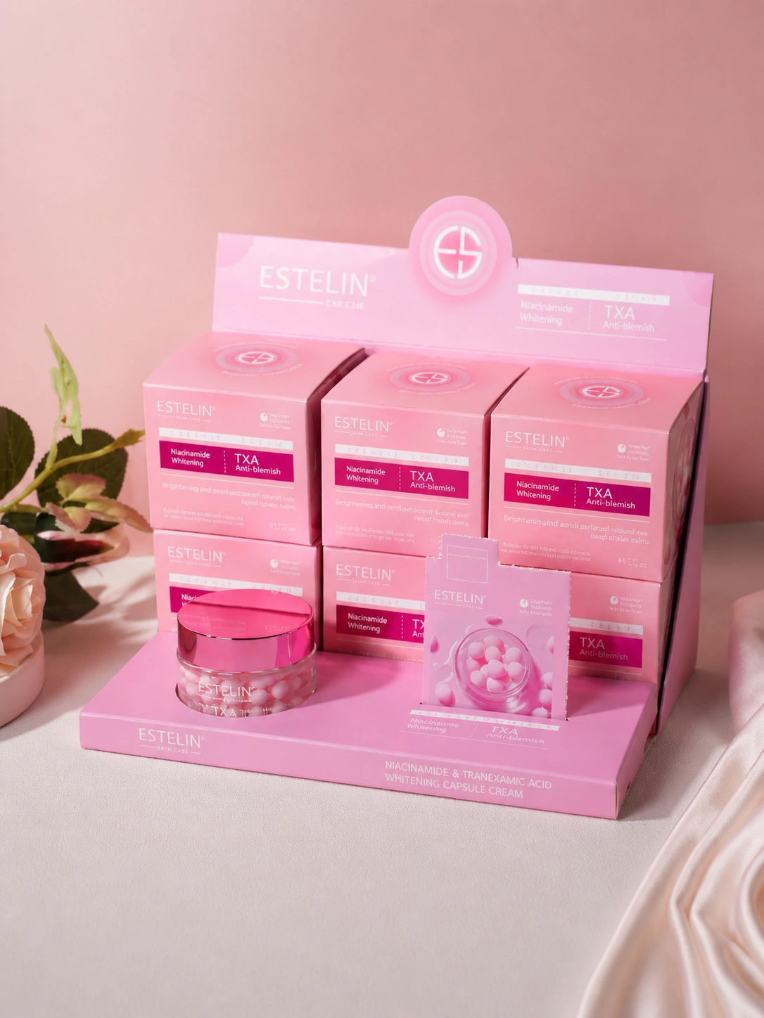  Крем для лица от акне с Ниацинамидом Estelin Niacinamide & Tranexamic Acid Whitening Capsule Cream, 60 г