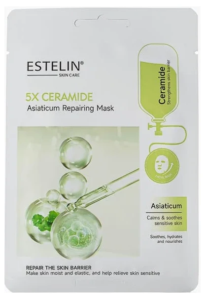 Тканевая маска с 5-кратными церамидами и центеллой Estelin 5X Ceramide & Asiaticum Repairing Mask, 25 г