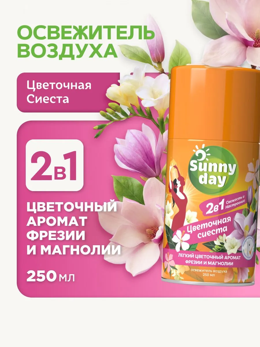 Авт. освежитель воздуха Sunny Day Цветочная сиеста 250 см3 (сменный баллон)