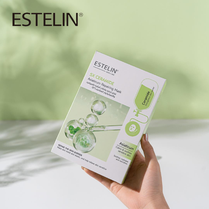 Тканевая маска с 5-кратными церамидами и центеллой Estelin 5X Ceramide & Asiaticum Repairing Mask, 25 г