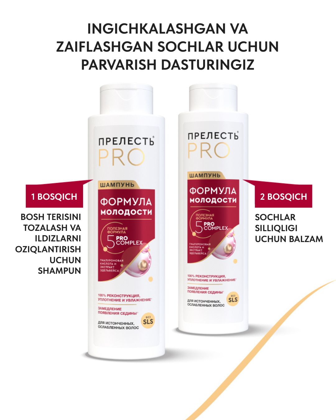 Бальзам для волос «Прелесть Professional» «Формула молодости» для истонченных, ослабленных волос , 380 мл.