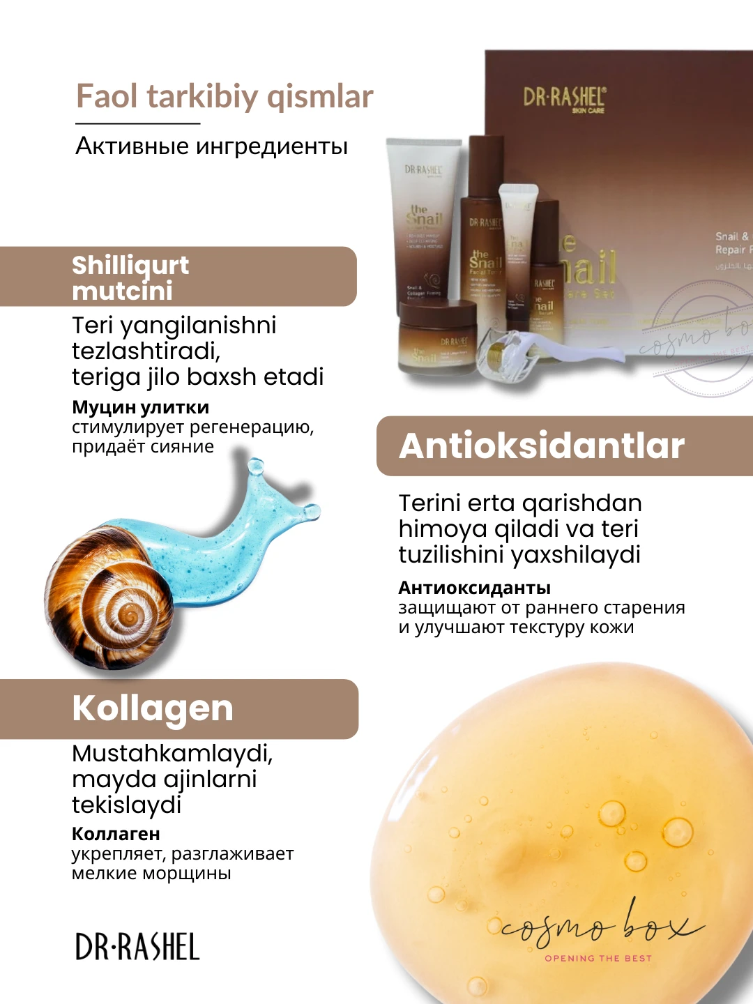 Питательный и укрепляющий набор по уходу за кожей Dr. Rashel Snail & Collagen Firming Skin Care Set, 6 шт