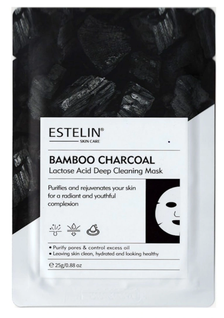 Глубоко очищающая и освежающая тканевая маска для лица Estelin Bamboo Charcoal & Lactose Acid Deep Cleaning Mask, 25 г 