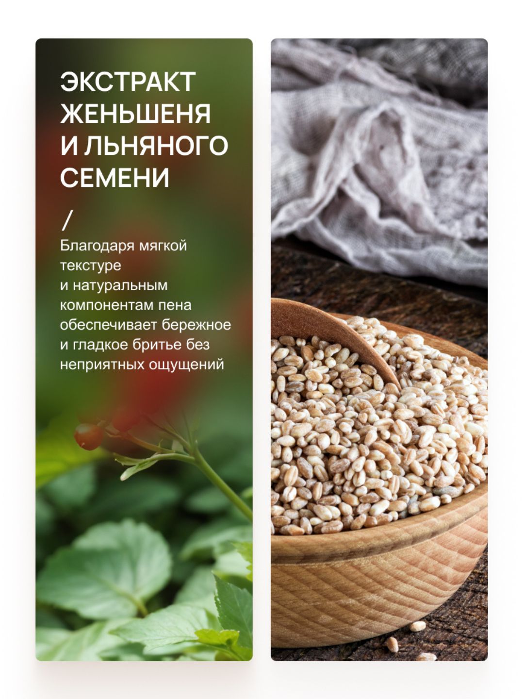 Пена для бритья Q'MEN Comfort с экстрактом Женьшеня и Льняного семени, 240 мл