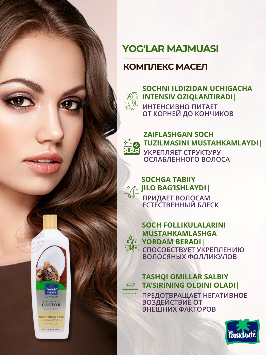 Шампунь для волос PARA ADV COCONUT & CASTOR NOURISHING CARE SHAMPOO 340ML