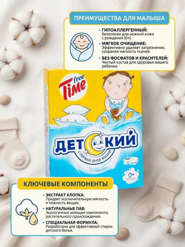 Стиральный порошок СМС FREE TIME ДЕТСКИЙ 350г т/у