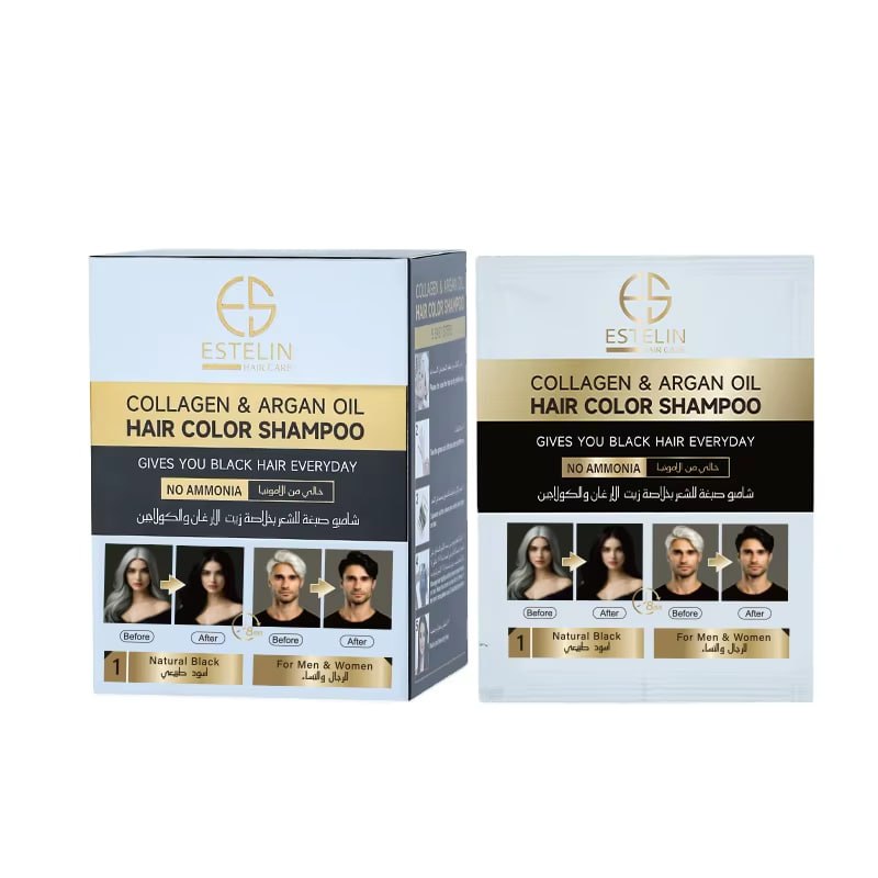 Шампунь-краска Collagen & Argan Oil Hair Color Shampoo (Natural Black) 25ml*10pcs