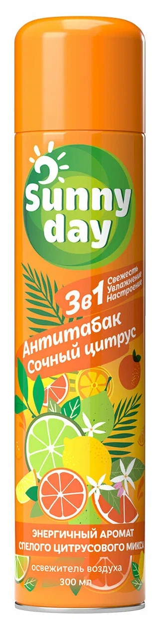 Освежитель воздуха Sunny Day Антитабак. Сочный Цитрус 300 см3 без ТУ