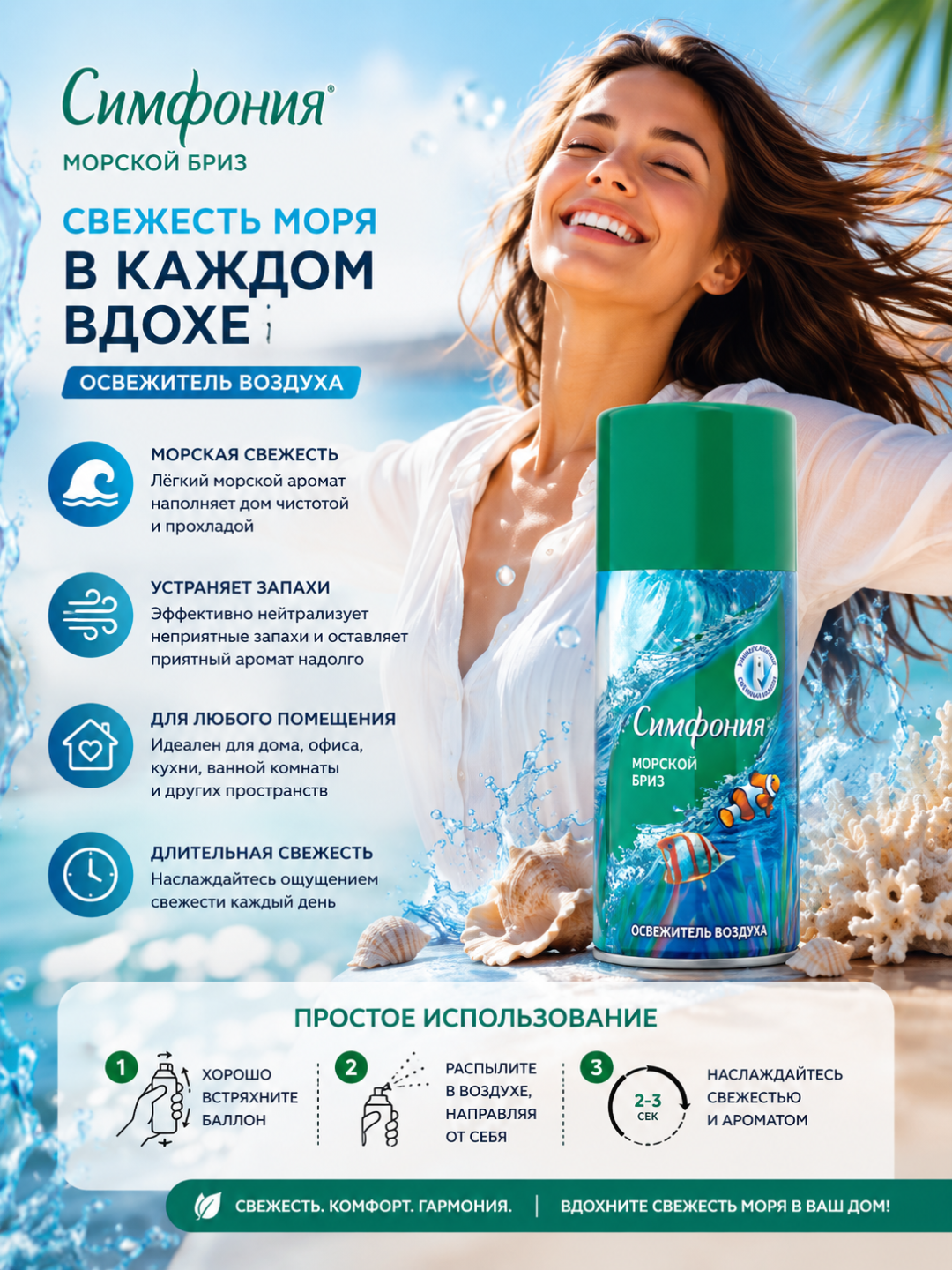 Авт. освежитель воздуха Симфония Морской бриз 250мл(сменный баллон) RD