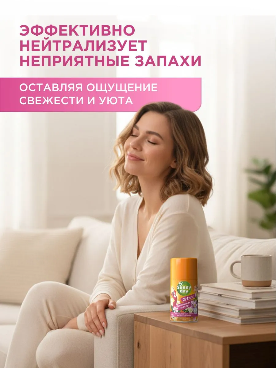 Авт. освежитель воздуха Sunny Day Цветочная сиеста 250 см3 (сменный баллон)