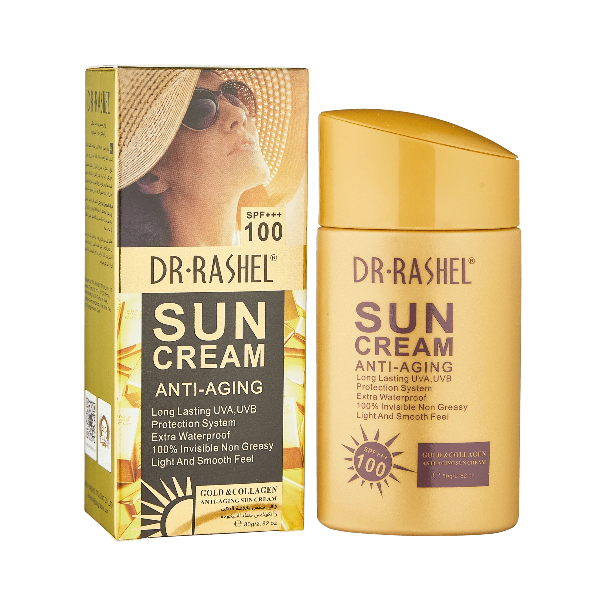Антивозрастной солнцезащитный крем с золотом и коллагеном Dr. Rashel Gold Collagen Sun Cream SPF100, 80 ml