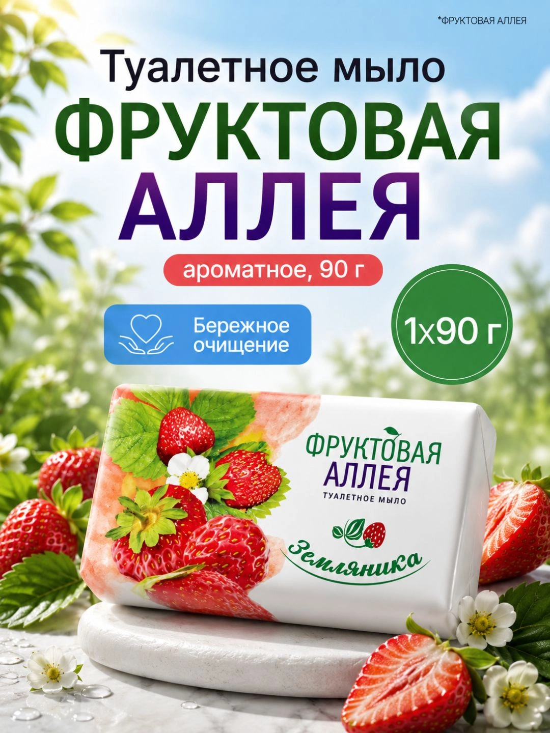 Туалетное мыло ФРУКТОВАЯ АЛЛЕЯ Земляника 90г