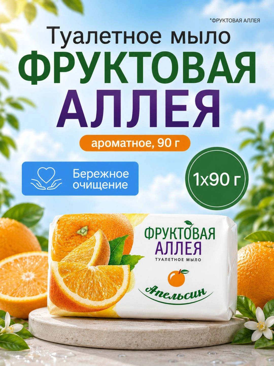 Туалетное мыло ФРУКТОВАЯ АЛЛЕЯ Апельсин 90г