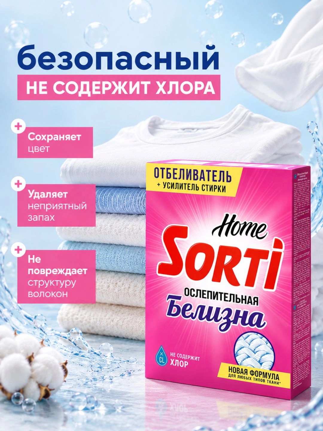 Кислородный отбеливатель Sorti Home ослепительная белизна 500г т/у