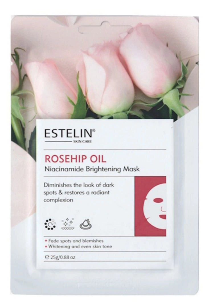 Осветляющая и увлажняющая тканевая маска для лица Estelin Rosehip Oil & Niacinamide Brightening Mask, 25 г