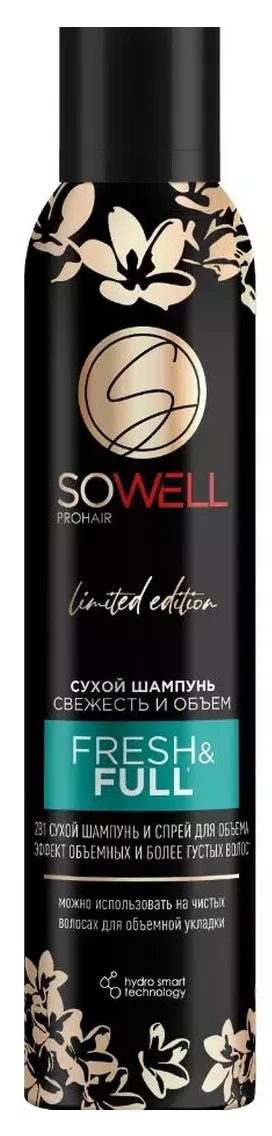 Сухой шампунь для волос SoWell Fresh & Full, свежесть и объем, 200 см3