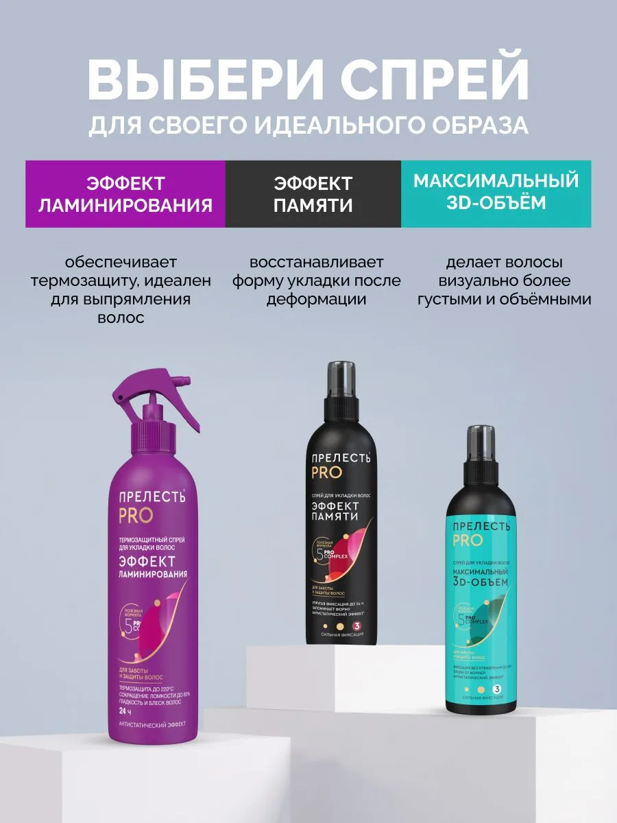 Спрей д/волос «Прелесть Professional» «Эффект ламинирования» для норм.и лишенных блеска волос, 225 мл
