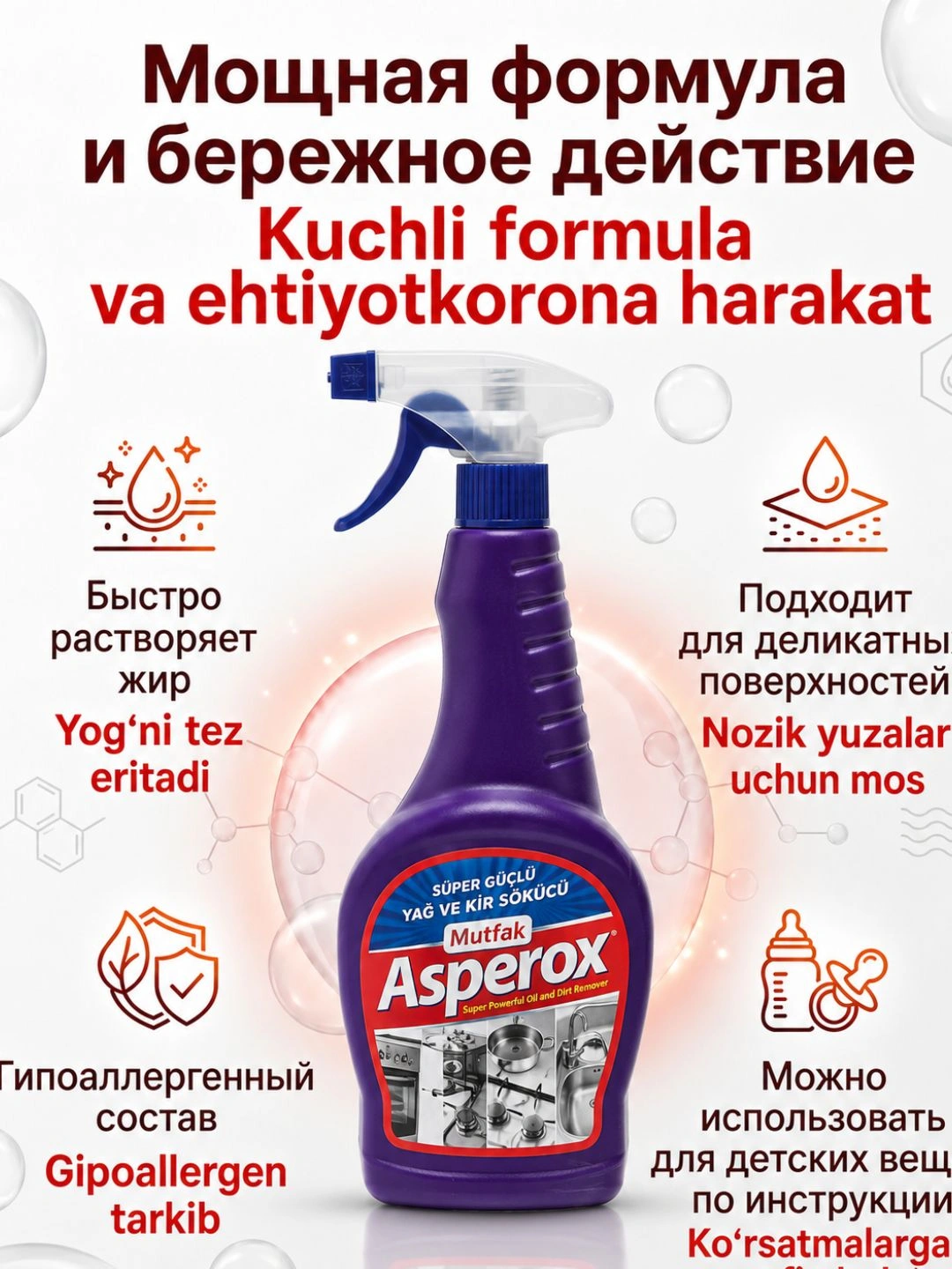 ASPEROX СРЕДСТВО ДЛЯ КУХНИ ОТ ЖИРА И РЖАВЧИНЫ (СПРЕЙ) 750мл