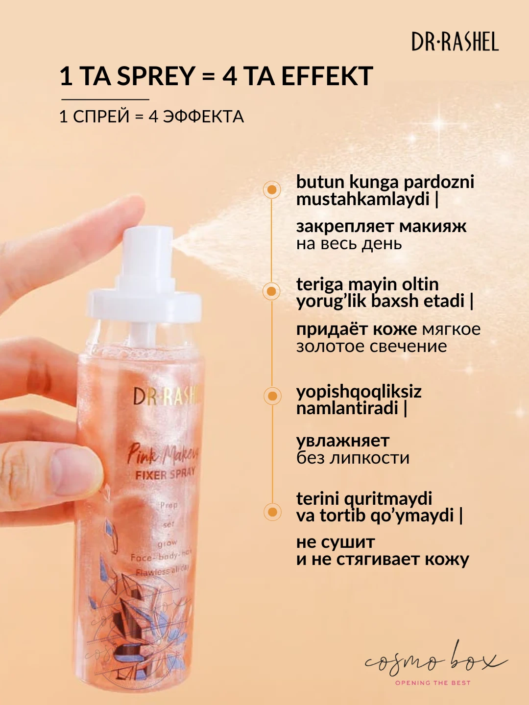 Освежающий и фиксирующий спрей для макияжа Dr. Rashel Pink Makeup Fixer Spray, 100 мл