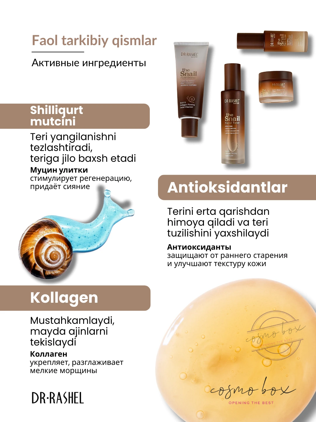 Восстанавливающий и укрепляющий набор по уходу за кожей Dr. Rashel Snail & Collagen Repair Firming Skin Care Set, 5 шт