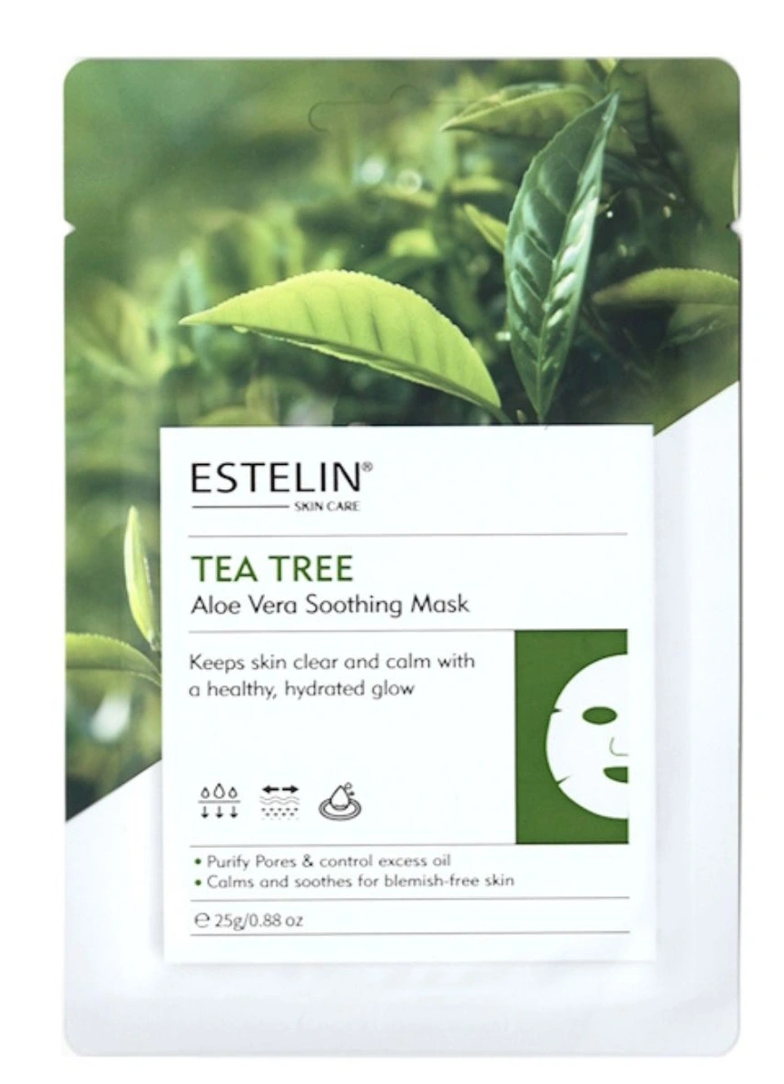 Успокаивающая и очищающая тканевая маска для лица Estelin Tea Tree & Aloe Vera Soothing Mask, 25 г