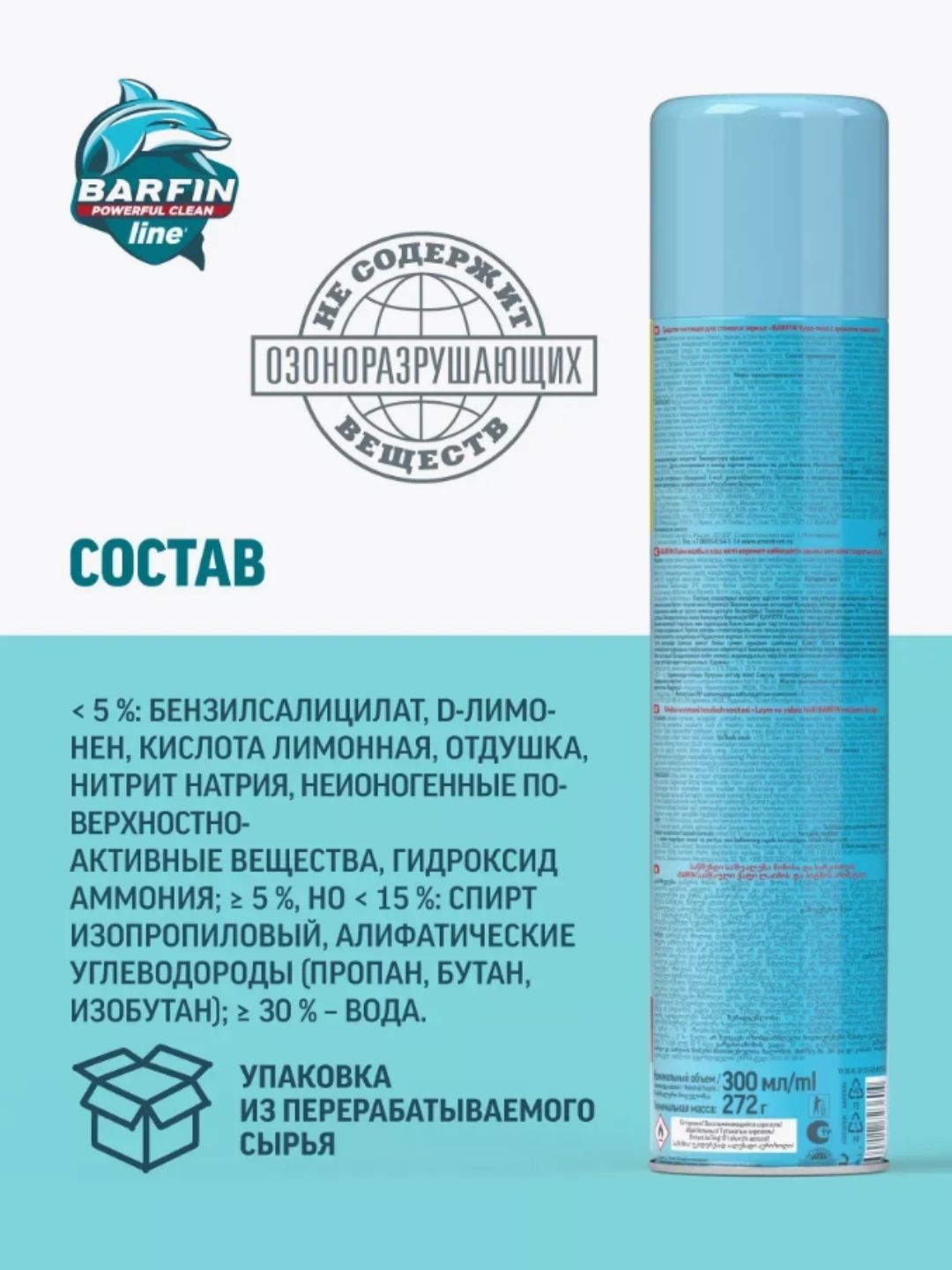 Средство чистящее для стекол и зеркал «BARFIN Чудо-пена с ароматом мяты» 300 мл