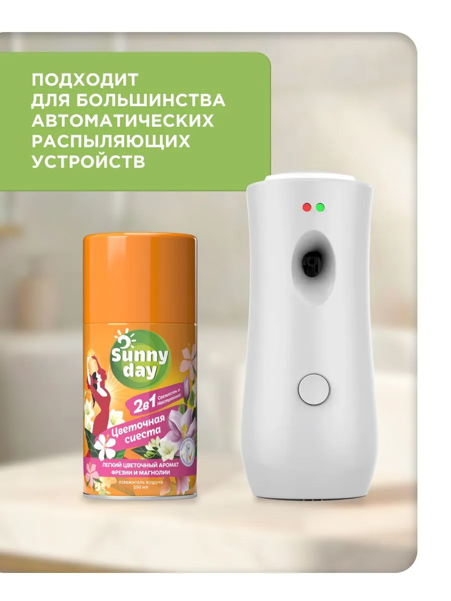 Авт. освежитель воздуха Sunny Day Цветочная сиеста 250 см3 (сменный баллон)