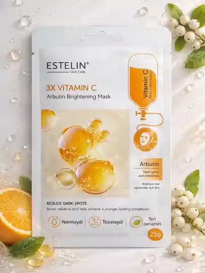 Тканевая маска с тройным витамином C и арбутином Estelin 3X Vitamin C & Arbutin Brightening Mask, 25 г
