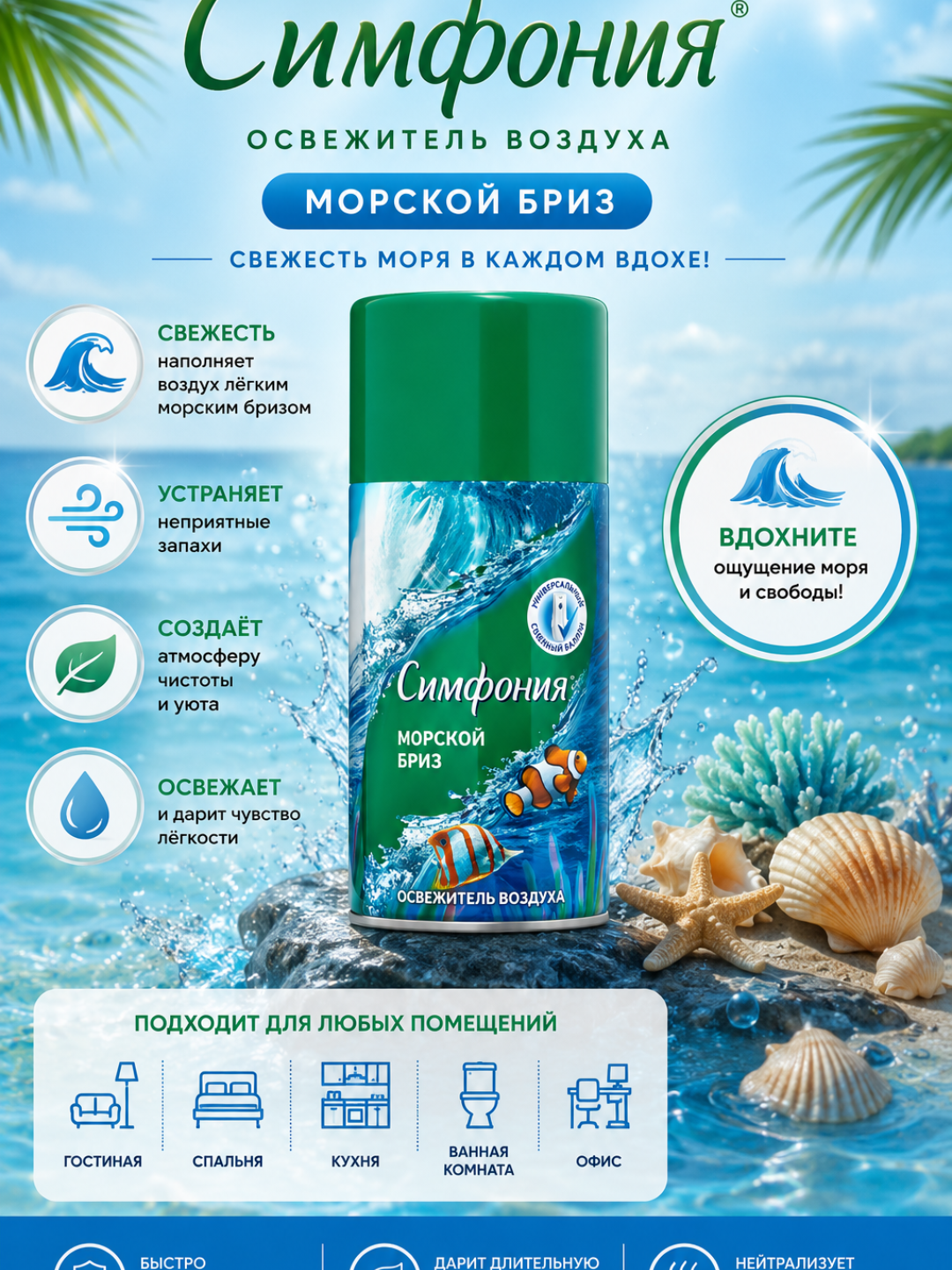 Авт. освежитель воздуха Симфония Морской бриз 250мл(сменный баллон) RD