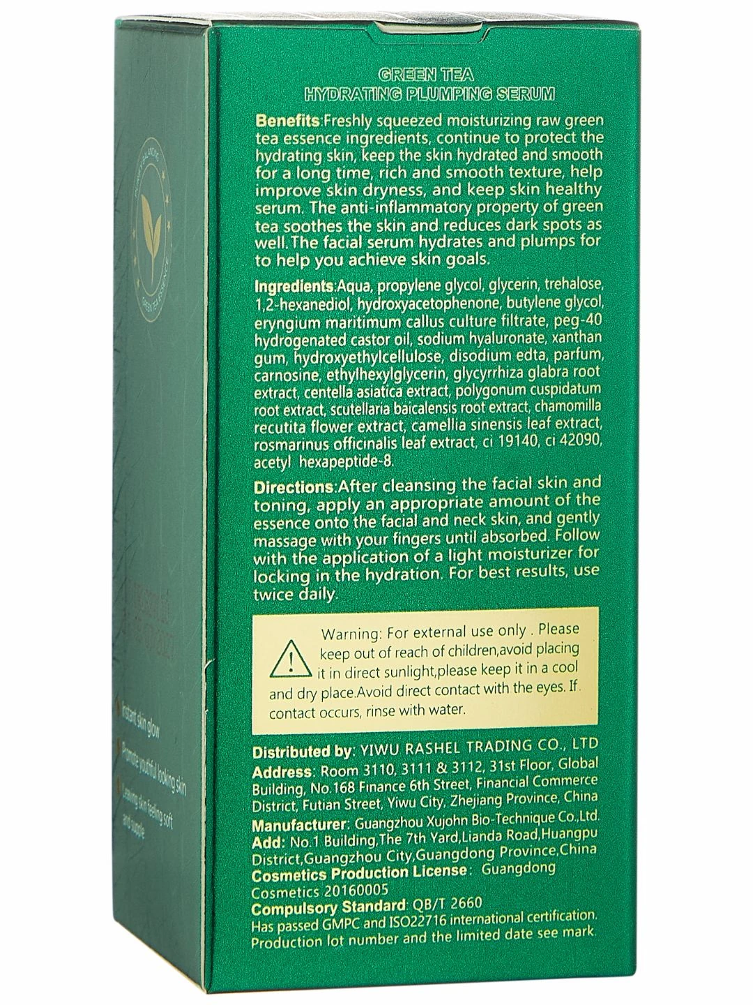 Увлажняющая и наполняющая сыворотка для лица с зелёным чаем Dr. Rashel Green Tea Hydrating & Plumping Face Serum, 30 ml