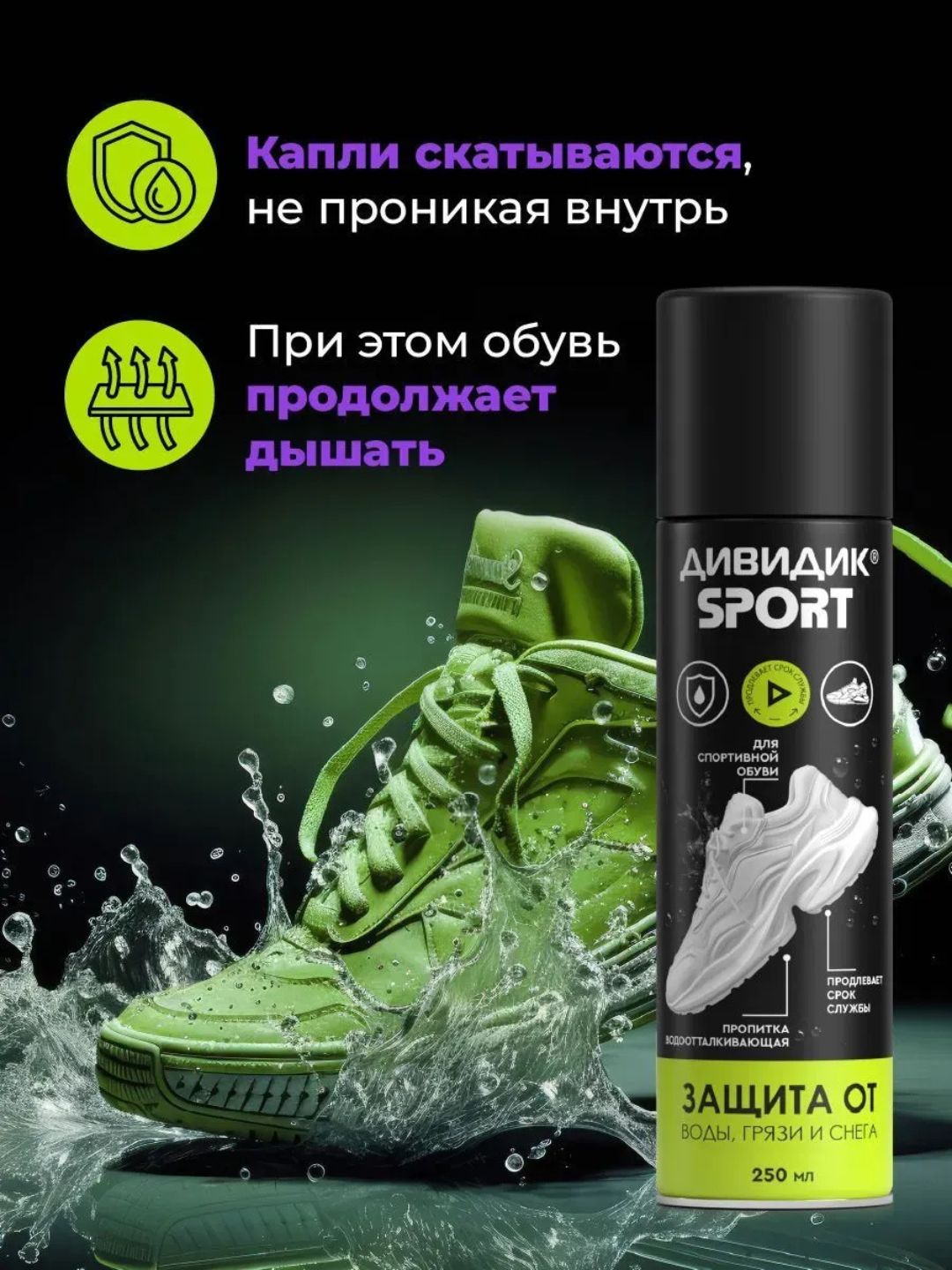 Дивидик пропитка водоотталк. для изд. из кожи, замши, велюра, текст. 250 мл Спорт
