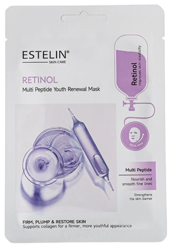 Тканевая маска для лица с ретинолом и мульти-пептидами Estelin Retinol & Multi Peptide Youth Renewal Mask, 25 г