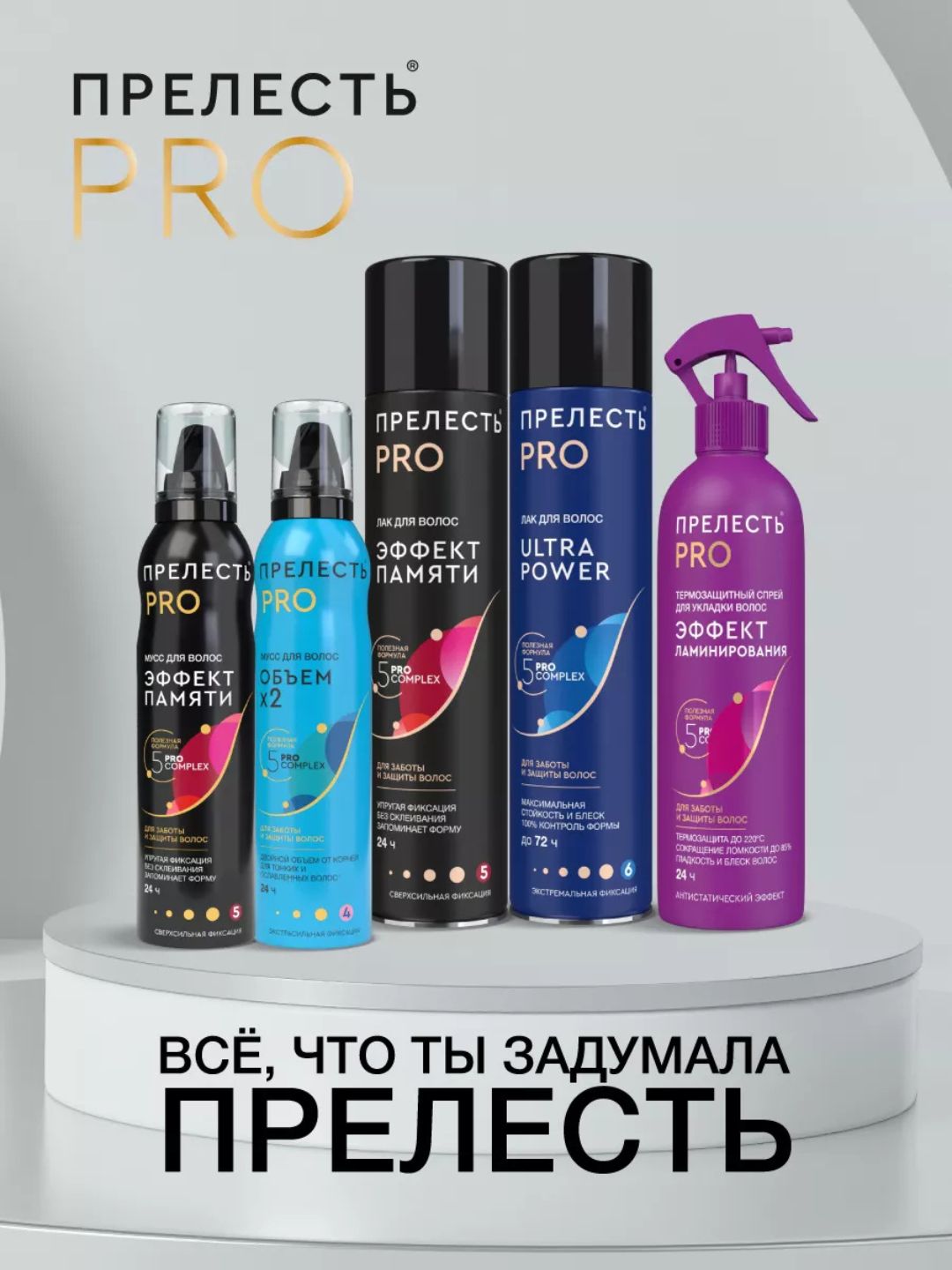 Лак для волос Прелесть Professional Эффект памяти сверхсильной фиксации, 225 см3