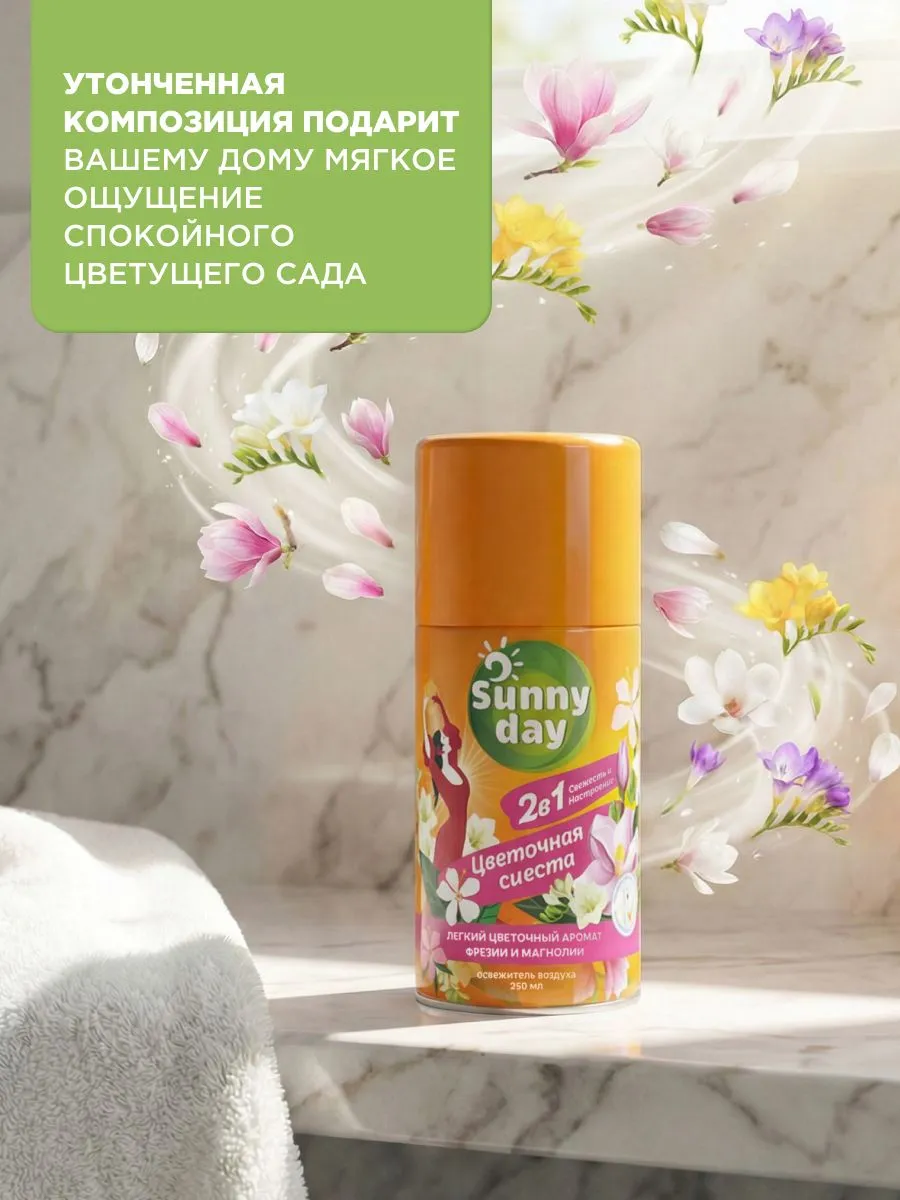 Авт. освежитель воздуха Sunny Day Цветочная сиеста 250 см3 (сменный баллон)