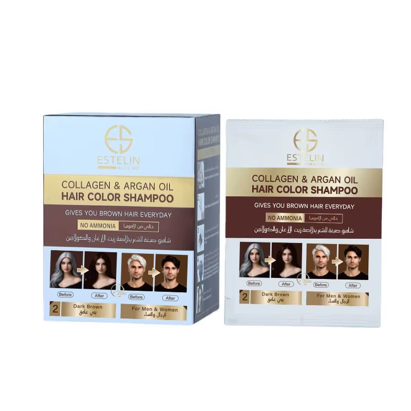 Шампунь-краска Collagen & Argan Oil Hair Color Shampoo (Dark Brown) 25ml*10pcs
