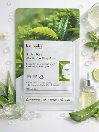 Успокаивающая и очищающая тканевая маска для лица Estelin Tea Tree & Aloe Vera Soothing Mask, 25 г