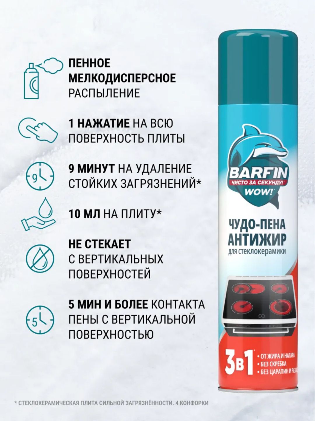 Средство чистящее для кухни «BARFIN Чудо-пена Антижир для стеклокерамики» в а/у, 300 мл