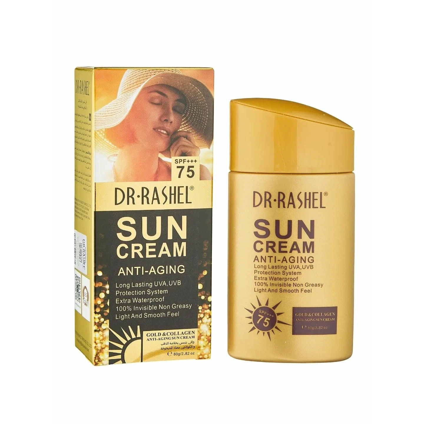 Антивозрастной солнцезащитный крем с золотом и коллагеном Dr. Rashel Gold Collagen Suncream SPF75, 80 ml