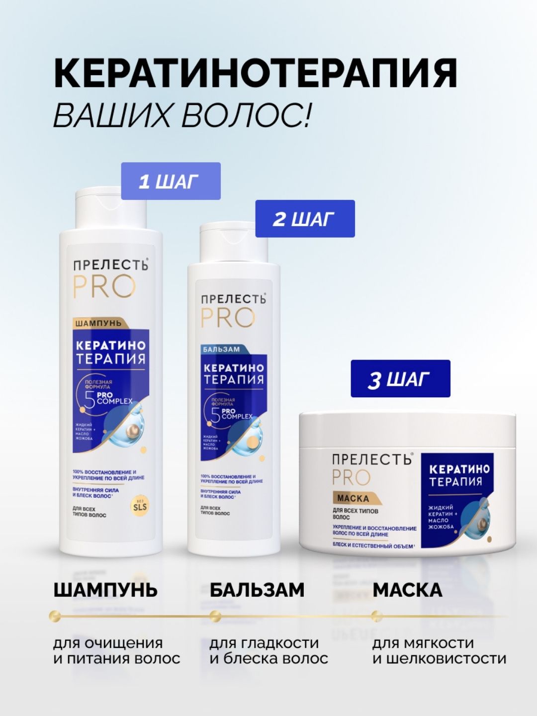 Шампунь для волос Прелесть Professional Кератинотерапия Expert Collection, 380 мл. 2022