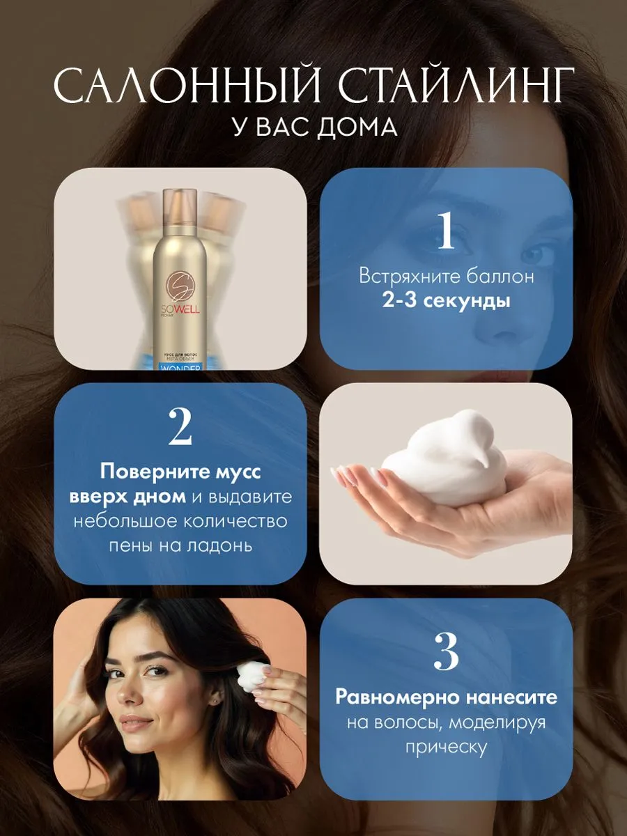 Мусс для волос SoWell Wonder Volume Мега объем от корней сверхсильной фиксации,200 см3
