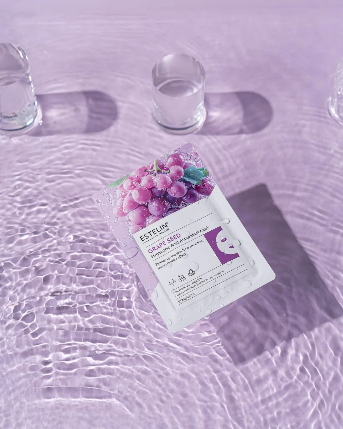 Антиоксидантная и увлажняющая тканевая маска для лица Estelin Grape Seed & Hyaluronic Acid Antioxidant Mask, 25 г 