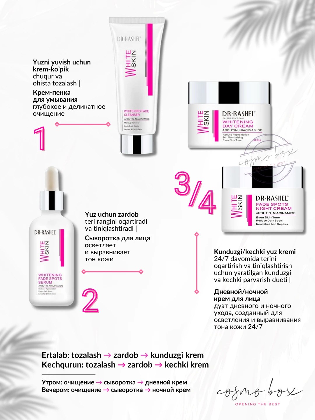 Для осветления пигментных пятен серия по уходу за кожей, Dr. Rashel Whitening Fade Spots Skin Care Series, 4 шт/комплект