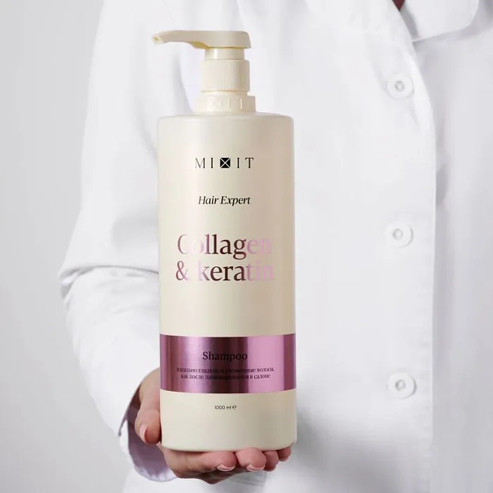 Ламинирующий шампунь для волос с коллагеном и кератином MIXIT Hair Expert Shampoo Collagen & Keratin 1000мл