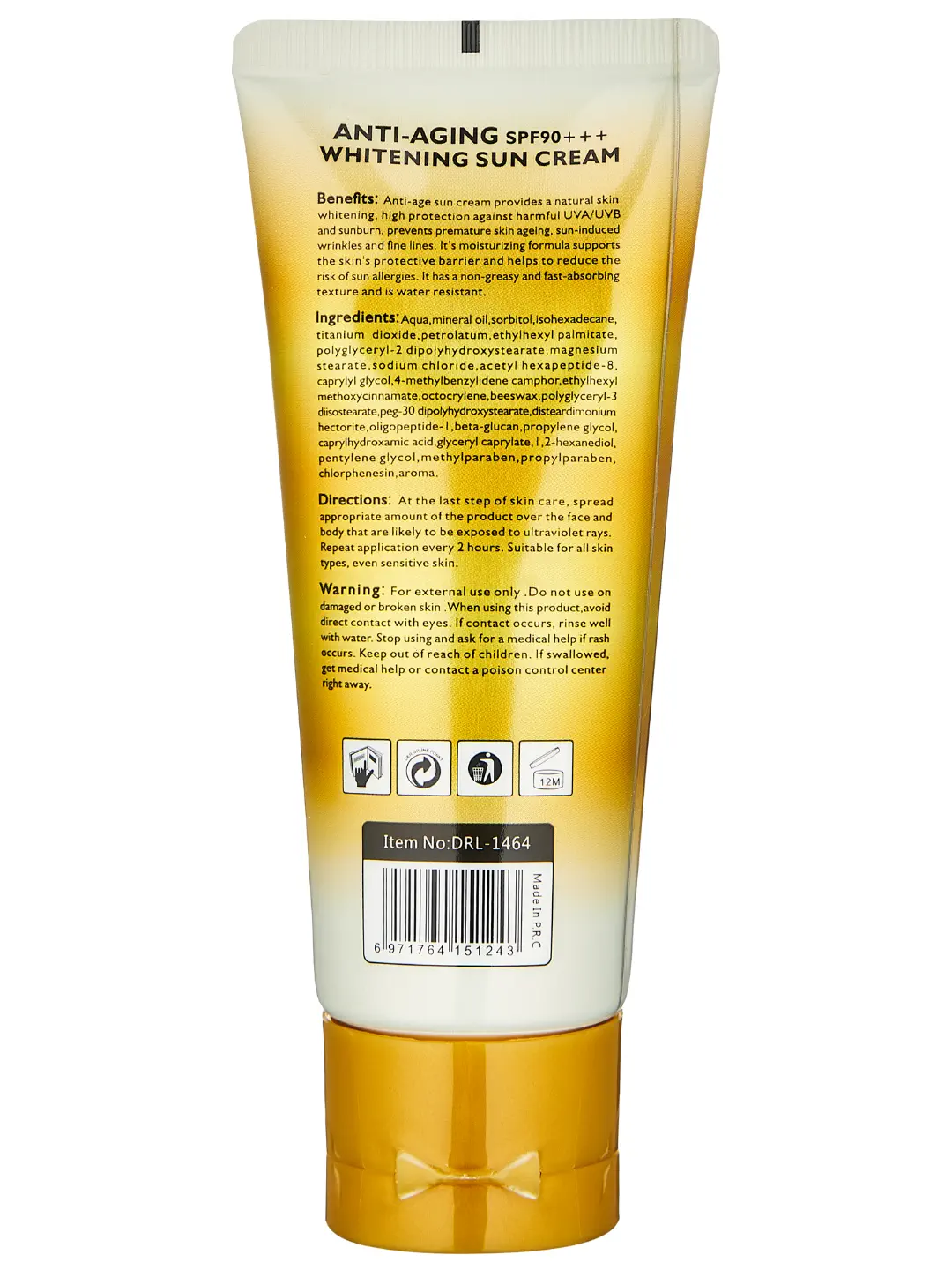 Антивозрастной и осветляющий солнцезащитный крем Dr. Rashel Anti-Age & Whitening Sun Cream SPF90, 80 ml