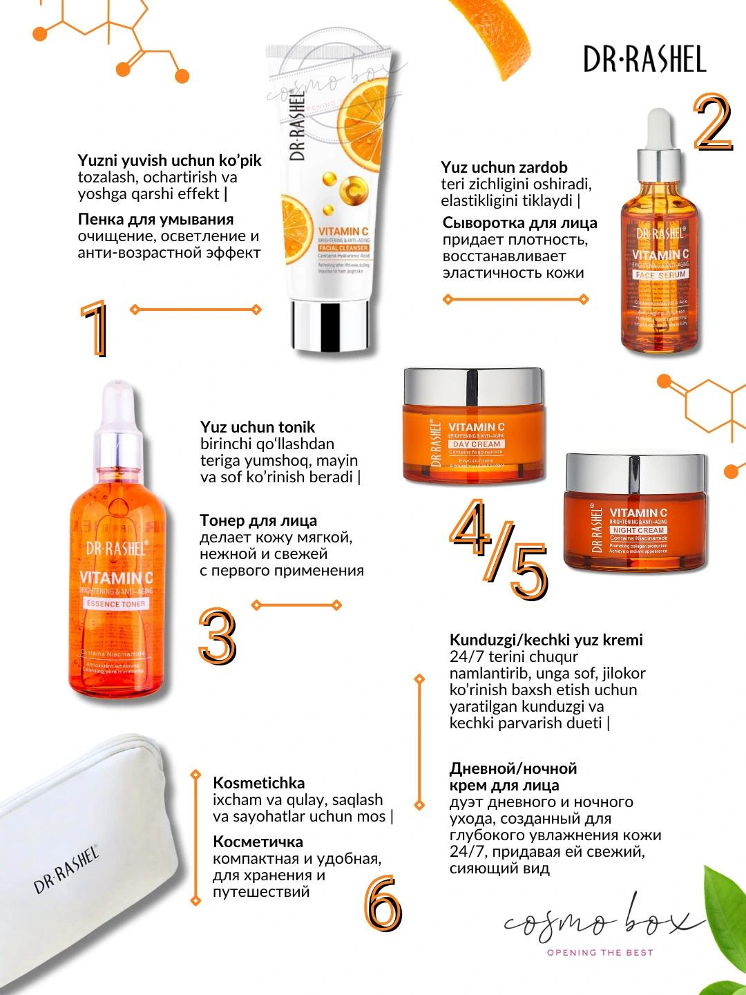 Омолаживающая серия по уходу за кожей с витамином C, Dr. Rashel Vitamin C Brightening & Anti-Aging Skin Care Series, 5 шт/комплект