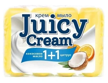 Крем-мыло туалетное твердое JUICY CREAM Кокосовое масло+Цитрус, 4*90гр